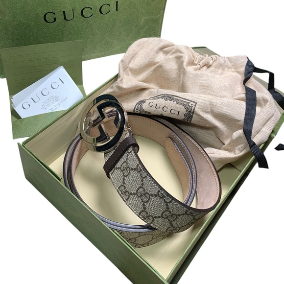 Gucci, Monogram Silver/Brown Belt - Picture 1 of 8